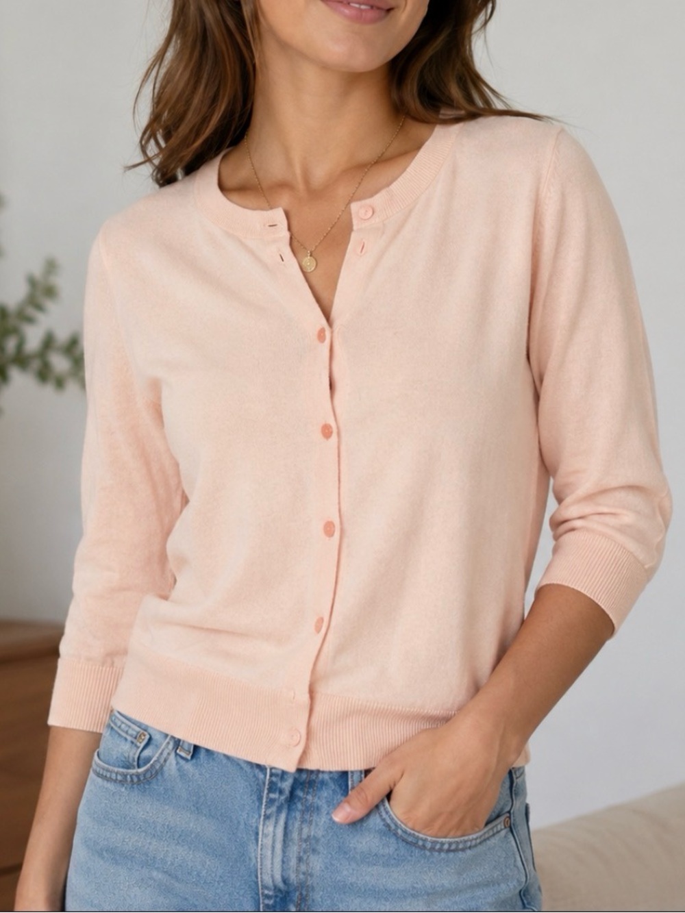 J. Crew Peach Crewneck Button-Front Cardigan